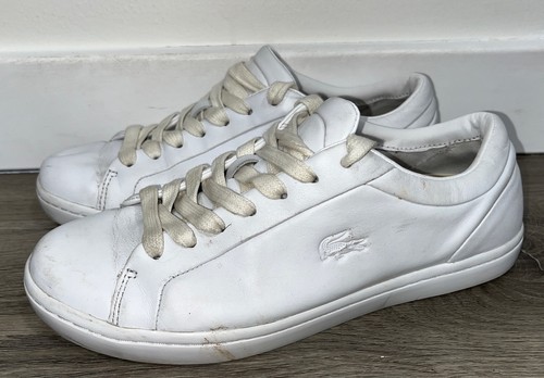 Women's LACOSTE 'Straight Set 316' Sz 8 US Shoes White Leather On White Leather