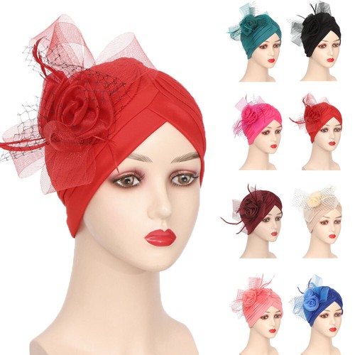Flower Pleated Hijab Hat African Women Turban Hair Loss Chemo Cap Headscarf Wrap - Picture 2 of 26