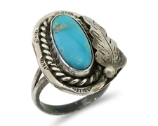 Navajo Handmade Ring 925 Silver Natural Turquoise Signed Jason Livingston C.80's