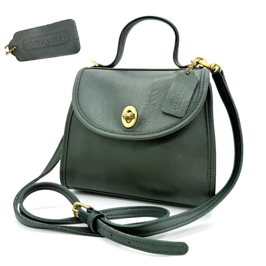 バッグ Coach Vintage 2-Way Handbag Green Extremely Rare Made In USA Old Coach 9985 2Way Shoulder Bag