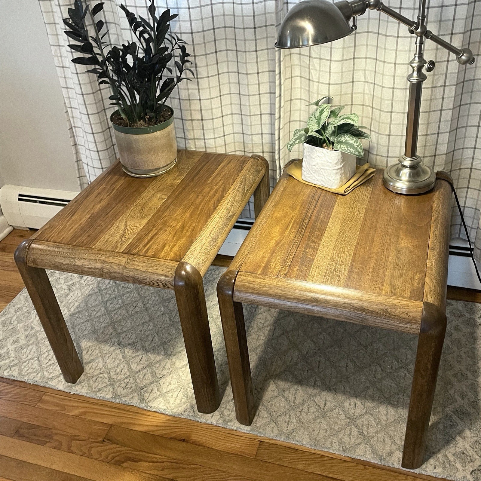 Set of Two (2) Vintage Lane Side / End Tables Solid Wood White Oak Walnut Maple