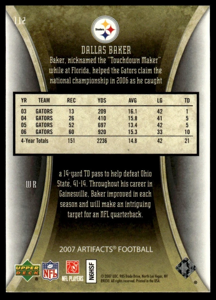 2007 Upper Deck Artifacts #112 Dallas Baker - Image 2 of 2