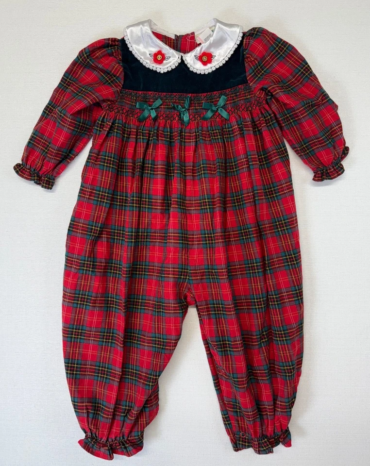 Mameluco Burbuja Calado A Cuadros Niña Pequeña De Colección Vacaciones Bordado Navidad 24 M Foto 2 de 4