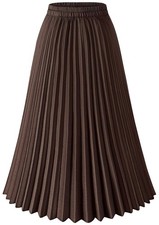 Basoteeuo Pleated Skirts for Women Midi Length Trendy Summer High Waisted A Line
