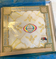 Vtg. Pair FRUIT of the LOOM LADIES HANDKERCHIEFS White/Gold Trim/Embroidered NOS