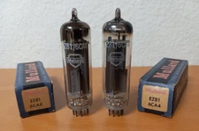 Pair Mullard EZ81 6CA4 Tubes Square Getter 1960 NOS Bt1 England