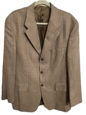 Chaps Ralph Lauren Men's Tan Plaid Blazer Silk/Wool Blend 3 Button, Size 42 R