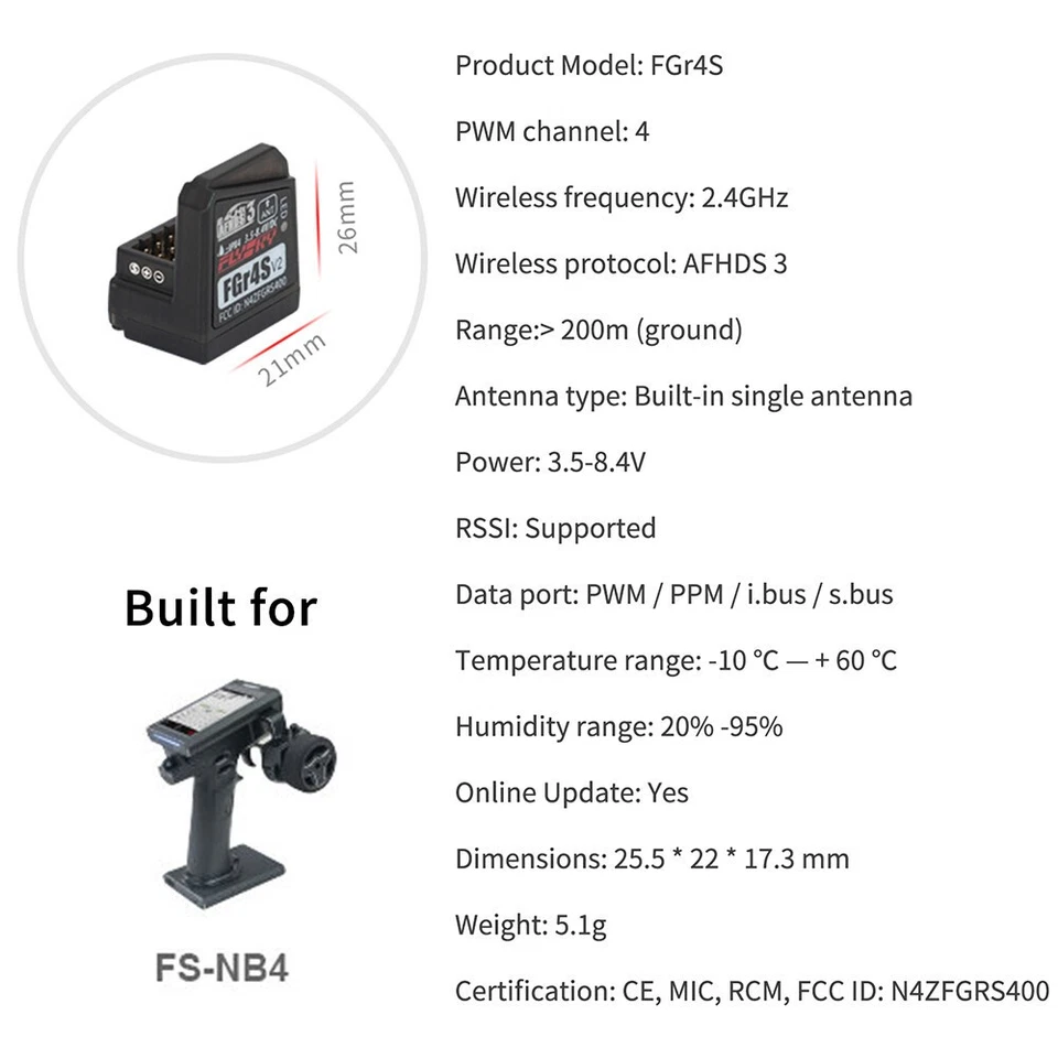 Flysky FGR4S FGR4P FGR4B FS-GR3E FS-R6B FS-iA6 FS-iA6B FS-BS6 FS-R9B RC Receiver - Image 3 of 4