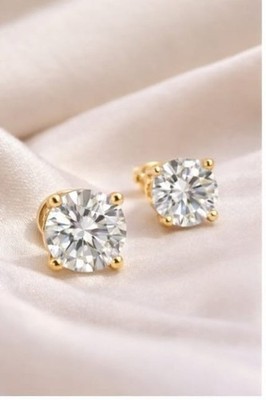 1,00 ct Rundschliff Mossonit 925 Sterling Silber Gelbgold FN Buti Ohrringe