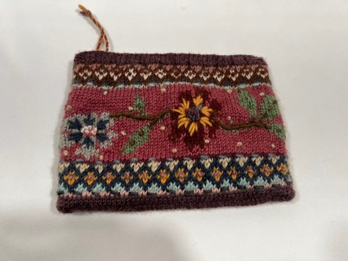 Vintage Handcrafted Knit Floral Clutch Purse Boho Cottagecore Womens Bag