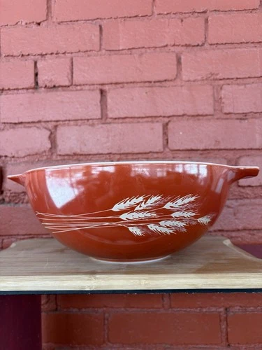 Pyrex Autumn Harvest Wheat Nesting Mixing Bowl 404 Vintage, 4 Quart