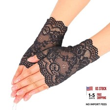 Women Short Lace Gloves Sunblock Fingerless Bridal Wrist Gloves G1-blacknew