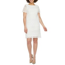 Ronni Nicole Short Sleeve Circle Lace Sheath Dress White, Size 18