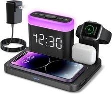 Wireless Charging Station,5 in 1 Multiple Charger Stand with Alarm Clock,7 Night