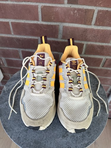 adidas ZX 1K Boost Womens Size 7 Khaki Gold Maroon Running Sneakers Shoes - Picture 2 of 10