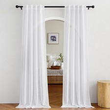 White Doorway Curtains 80 inches Long Rod Pocket  Back Tab Semi Sheer Faux
