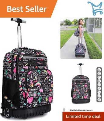 Rolling Backpack 18 Inch Wheeled School Bag Travel Kids Student Boys Girls