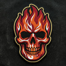 Embroidered Fire Skull Patch Gothic Biker Punk Iron On Jacket