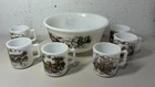 Hazel Atlas Egg Nog Tom & Jerry Punch Bowl Set Milk Glass 6 Cups