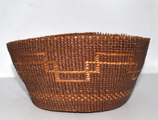 Nice Antique Tsimshian Cedar Basket Native American False Embroidery Rim Wear