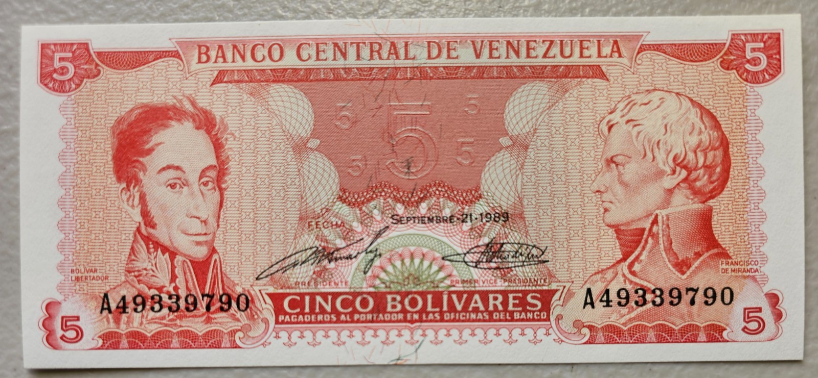 Venezuela 5 Bolivares 1989 Unc