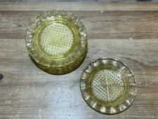 Jeannette Glass Homespun Set Of 6 Lt Amber Ashtrays/Coasters - Depression Glass