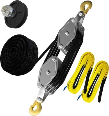 Rope Hoist Pulley System, 4400LB Pulley Block and Tackle, 8:1 Ratio Lifting