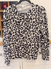 Women's GAP Black Grey Leopard Animal Print Design Long Sleeve Cardigan L VGC