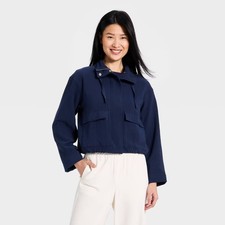 Women's Full Zipped Modern Gauze Jacket - A New Day Navy Blue