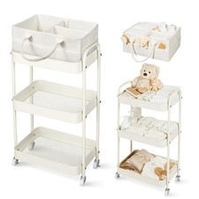 Baby Diaper Caddy, 3 Tier Rolling Storage Cart for Baby Essentials, Diaper Ca...