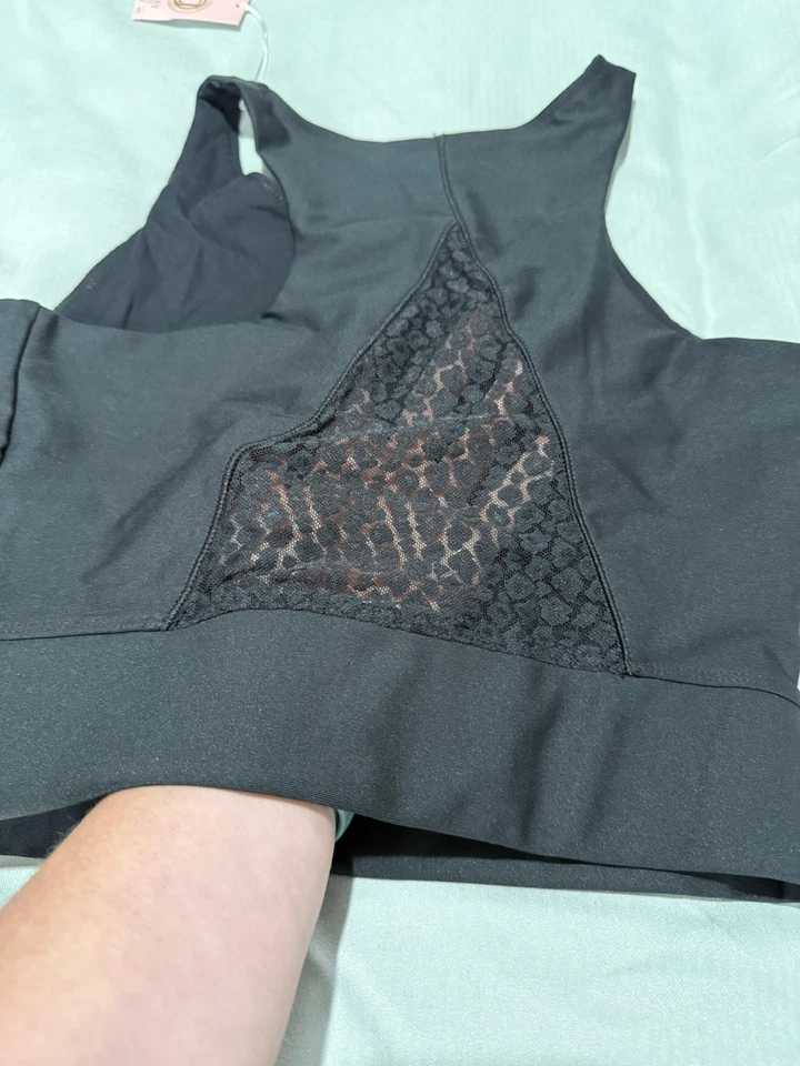 Lipsy Black Cropped Top Lace Panel In Back Size 10 BNWT - Image 3 of 3