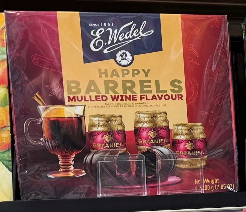 Caramelos rellenos de chocolate negro sabor vino caliente Happy Barrels 7,05 oz - 200 g Foto 3 de 3