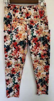 Layer 8 Women's Small Floral Capri Leggings Quick Dry Yoga Pants Phone Pocket