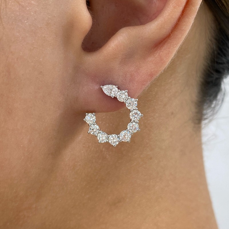 1.9ct Pear & Round Hoop Earrings White Gold 14K Labcreated Diamond F/VS