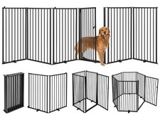 6 Panels Metal Freestanding Dog Gates with Door,120''W Detachable Foldable Do...