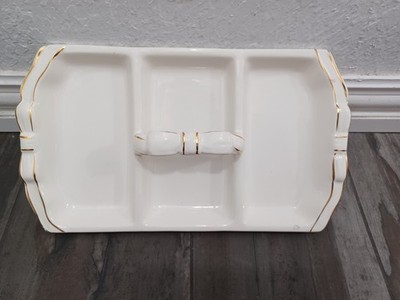 Everyday Gibson Celebrate 12'' Sectioned Relish Tray Ivory w/Gold Tone Design Bow