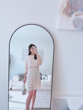 Attrangs Cream Blush Floral Lace Scalloped Sheath Lined Midi Dress