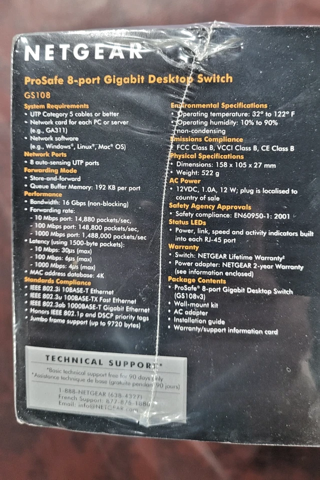 NETGEAR Prosafe 8 Port Gigabit Switch GS108 10/100/1000 Mbps NIB - Image 3 of 4