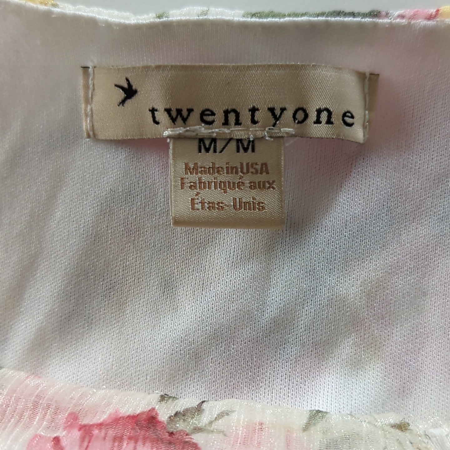 Vintage Y2K Twenty One Top White Pink Floral Overlay Womens M Coquette Fairy USA