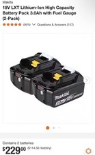 Makita BL1830 18v Lithium-Ion 3.0Ah Battery Twin Pack - Black