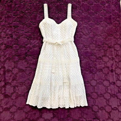 Milly of New York White Crochet & Lace Sun Dress Sz 6 Fit & Flare Beach Vacation