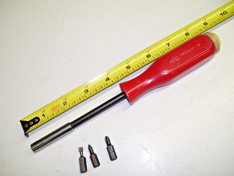 MAC Tools 1/4" Magnetic Driver Red Handle PM84A - Good Cap - 3 Bits