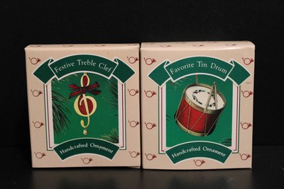 Set of 2 Hallmark Christmas Medley ornaments Treble Clef & Tin Drum NIB