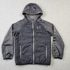 Under Armour ColdGear Jacket Boys YSM Heather Hooded Embroidery Full Zip Pocket