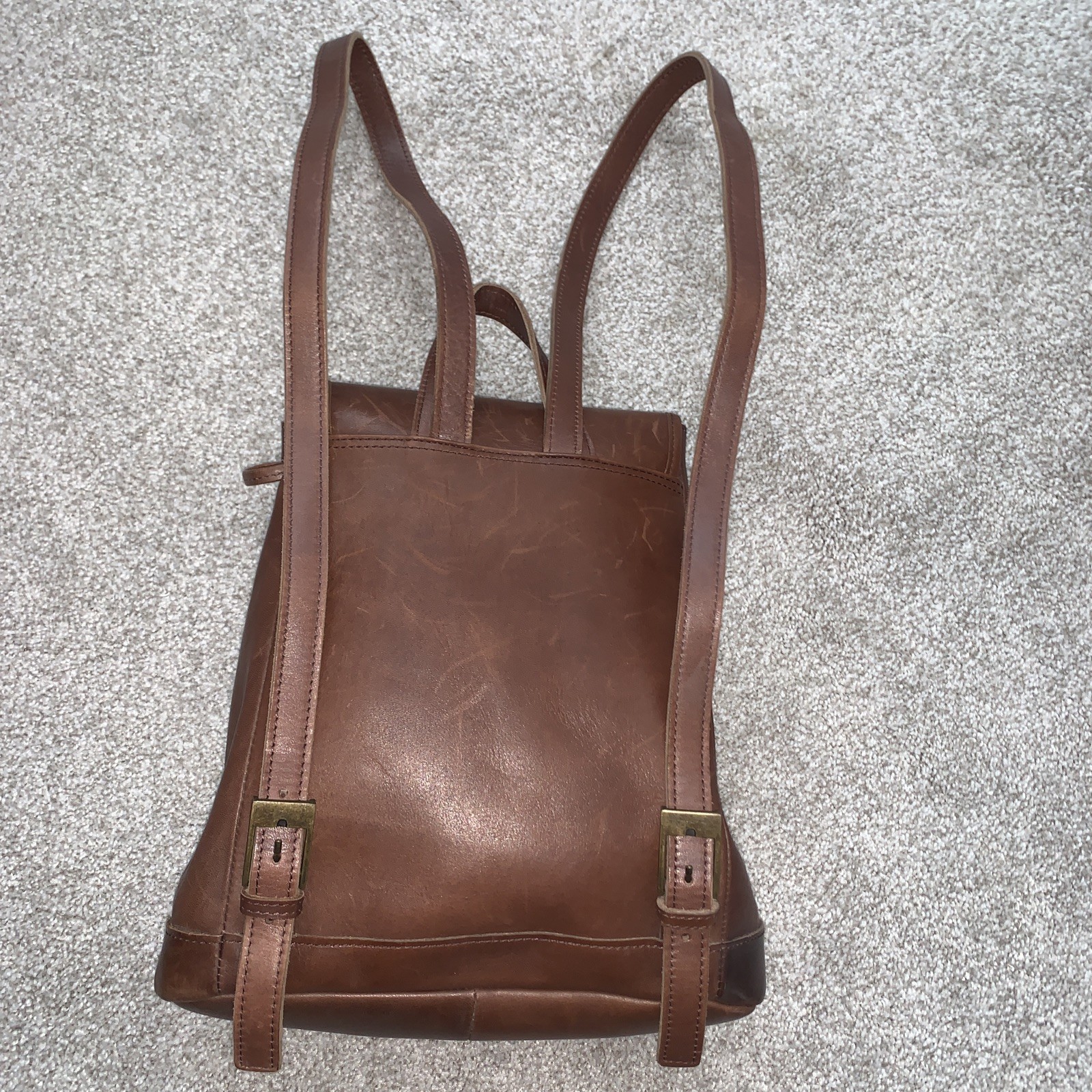 Brown Leather Backpack LL Bean Drawstring Top Ins… - image 2