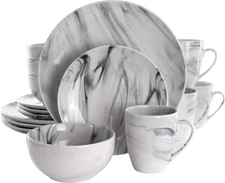 Elama Fine Marble 16 Piece Stoneware Dinnerware Set in Black and White