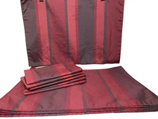 Set of 6 Elegant Burgundy & Gray Stripe Placemats & Napkin Set - Unbranded EUC