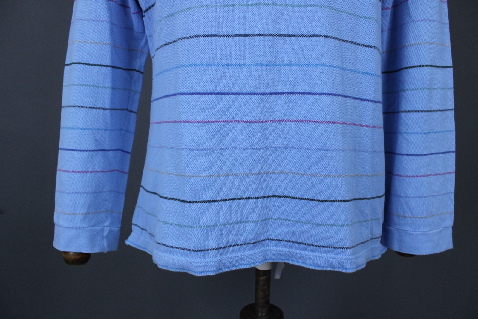 Lacoste Blue Striped 100% Cotton Long Sleeve Button Popover Polo Shirt Size 5 thumbnail 3