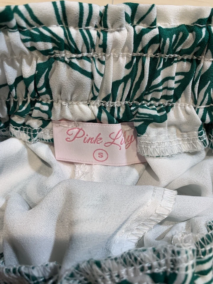 粉色百合女式白色绿叶图案Palazzo裤子尺寸S — 第 3/4 张图片