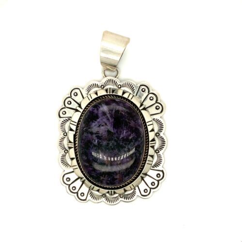 Dazzling Vintage Native American Navajo Charoite Sterling Silver Bear Pendant Dazzling Vintage Native American Navajo Charoite Sterling Silver Bear Pendant